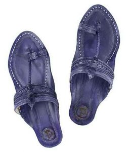 Attractive Dark Blue Fine Braids And Punching Platform Heel Ladies Kolhapuri Chappal