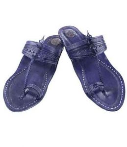 Attractive Dark Blue Fine Braids And Punching Platform Heel Ladies Kolhapuri Chappal