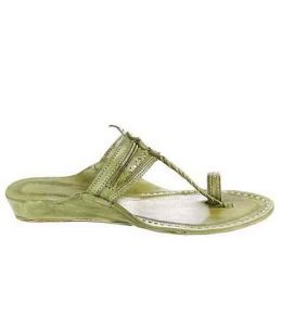 Attractive Seaweed Fine Braids And Punching Platform Heel Ladies Kolhapuri Chappal