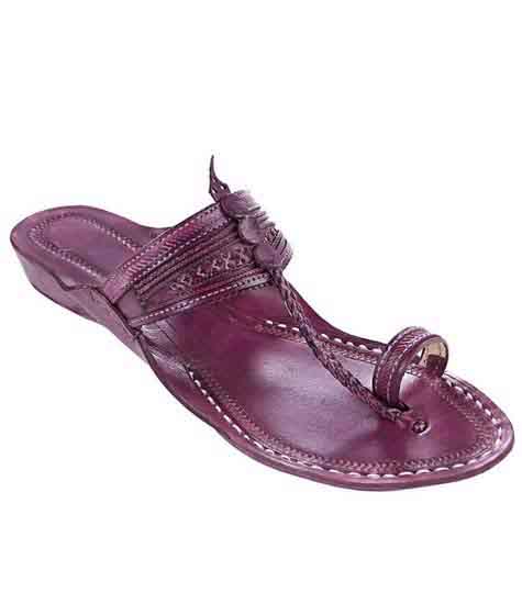 Beautiful Purple Fine Braids And Punching Platform Heel Ladies Kolhapuri Chappal