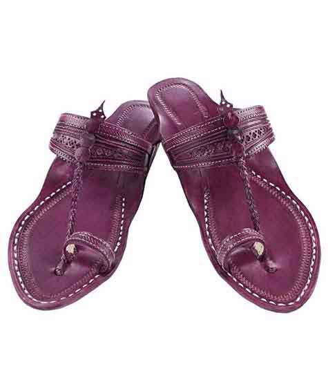 Beautiful Purple Fine Braids And Punching Platform Heel Ladies Kolhapuri Chappal