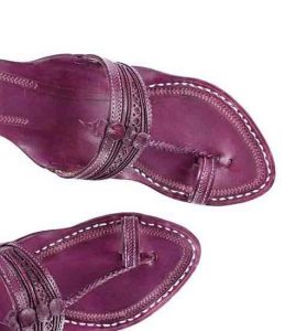 Beautiful Purple Fine Braids And Punching Platform Heel Ladies Kolhapuri Chappal