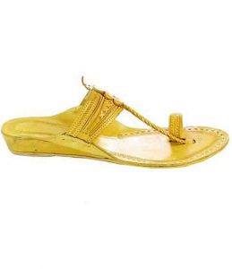 Lovely Yellow Fine Braids And Punching Platform Heel Ladies Kolhapuri Chappal