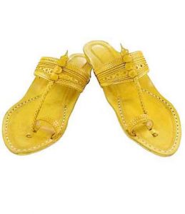 Lovely Yellow Fine Braids And Punching Platform Heel Ladies Kolhapuri Chappal