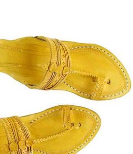 Lovely Yellow Fine Braids And Punching Platform Heel Ladies Kolhapuri Chappal