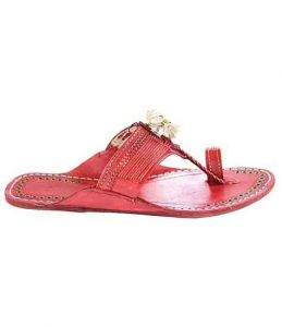 Designer’S Royal Look Cherry Red Fine Braids Flat Heel Ladies Kolhapuri Chappal