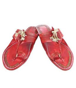 Designer’S Royal Look Cherry Red Fine Braids Flat Heel Ladies Kolhapuri Chappal