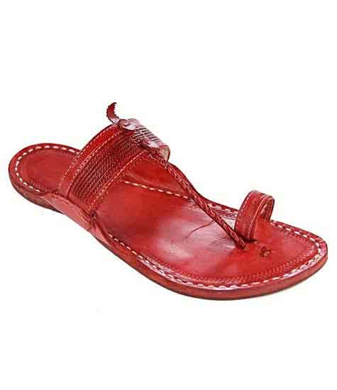 Elegant Cheery Red Color Fine Braided Upper Kapshi Kolhapuri Chappal For Women