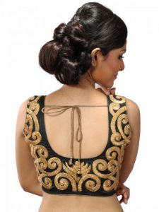 Black Dupion Silk Stitched Readymade Blouse