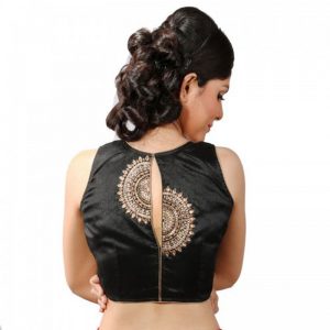 Black Dupion Silk Stitched Readymade Blouse