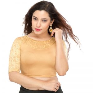 Gold Cotton Lycra Plain Stitched Blouse