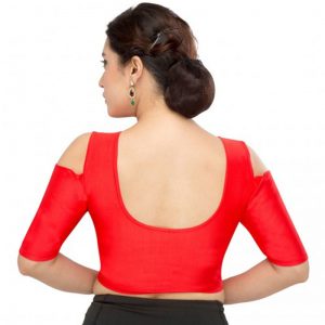 Red Nylon Plain Stitched Blouse