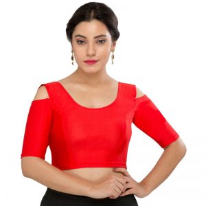 Red Nylon Plain Stitched Blouse