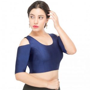 Navy Blue Nylon Plain Stitched Blouse