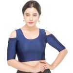 Navy Blue Nylon Plain Stitched Blouse