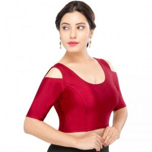 Maroon Nylon Plain Stitched Blouse
