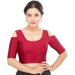 Maroon Nylon Plain Stitched Blouse