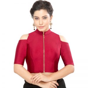 Maroon Cotton Lycra Plain Stitched Blouse