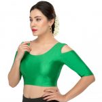 Green Nylon Plain Stitched Blouse