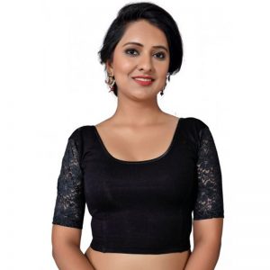 Black Cotton Lycra Plain Stitched Blouse