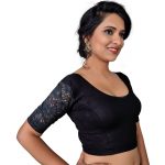 Black Cotton Lycra Plain Stitched Blouse