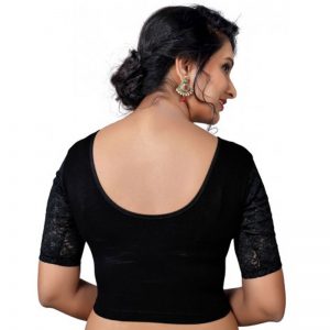 Black Cotton Lycra Plain Stitched Blouse