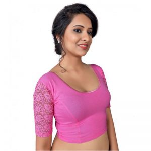 Pink Cotton Lycra Plain Stitched Blouse