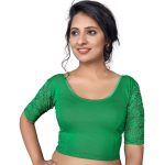 Green Cotton Lycra Plain Stitched Blouse