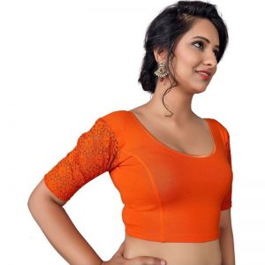 Orange Cotton Lycra Plain Stitched Blouse