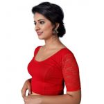 Red Cotton Lycra Plain Stitched Blouse