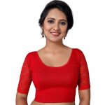 Red Cotton Lycra Plain Stitched Blouse