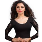 Black Cotton Lycra Plain Stitched Blouse