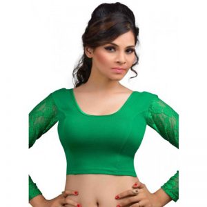 Green Cotton Lycra Plain Stitched Blouse