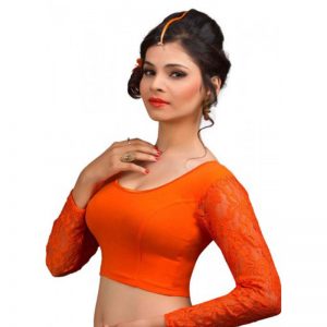 Orange Cotton Lycra Plain Stitched Blouse