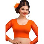 Orange Cotton Lycra Plain Stitched Blouse