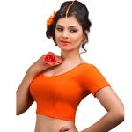 Orange Cotton Lycra Plain Stitched Blouse