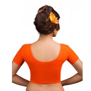 Orange Cotton Lycra Plain Stitched Blouse