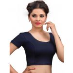 Navy Blue Cotton Lycra Plain Stitched Blouse