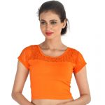 Orange Colour Shimmer Plain Stitched Blouse