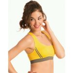 Yellow Cotton Lycra Fitness Padded Stretch Sports Bra