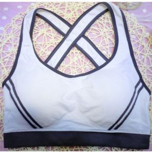 Grey Cotton Lycra Fitness Padded Stretch Sports Bra