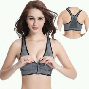 Grey Cotton Fitness Padded Stretch Sports Bra