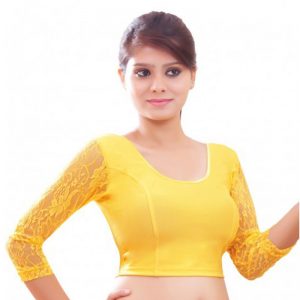 Yellow Colour Velvet Plain Stitched Blouse