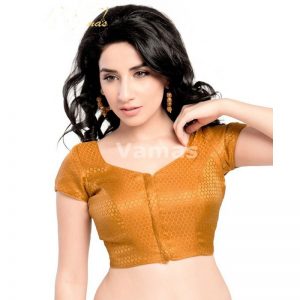 Mustard Brocade Printed Stitched Blouse
