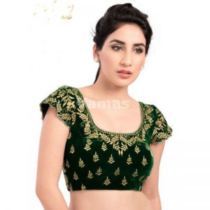 Green Velvel Embroidery And Cut Work Stitched Blouse