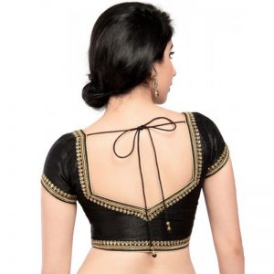 Black Dupion Silk Moti And Stone Work Stitched Blouse