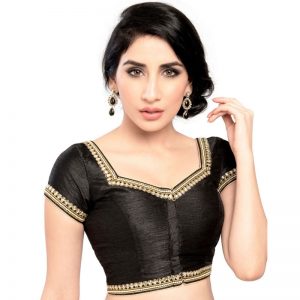 Black Dupion Silk Moti And Stone Work Stitched Blouse