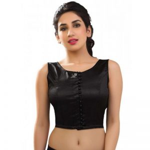 Black Satin Plan Stitched Blouse