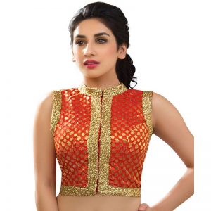 Red Brocade Sequence Work Stitched Blouse