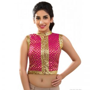 Pink Brocade Sequence Work Stitched Blouse